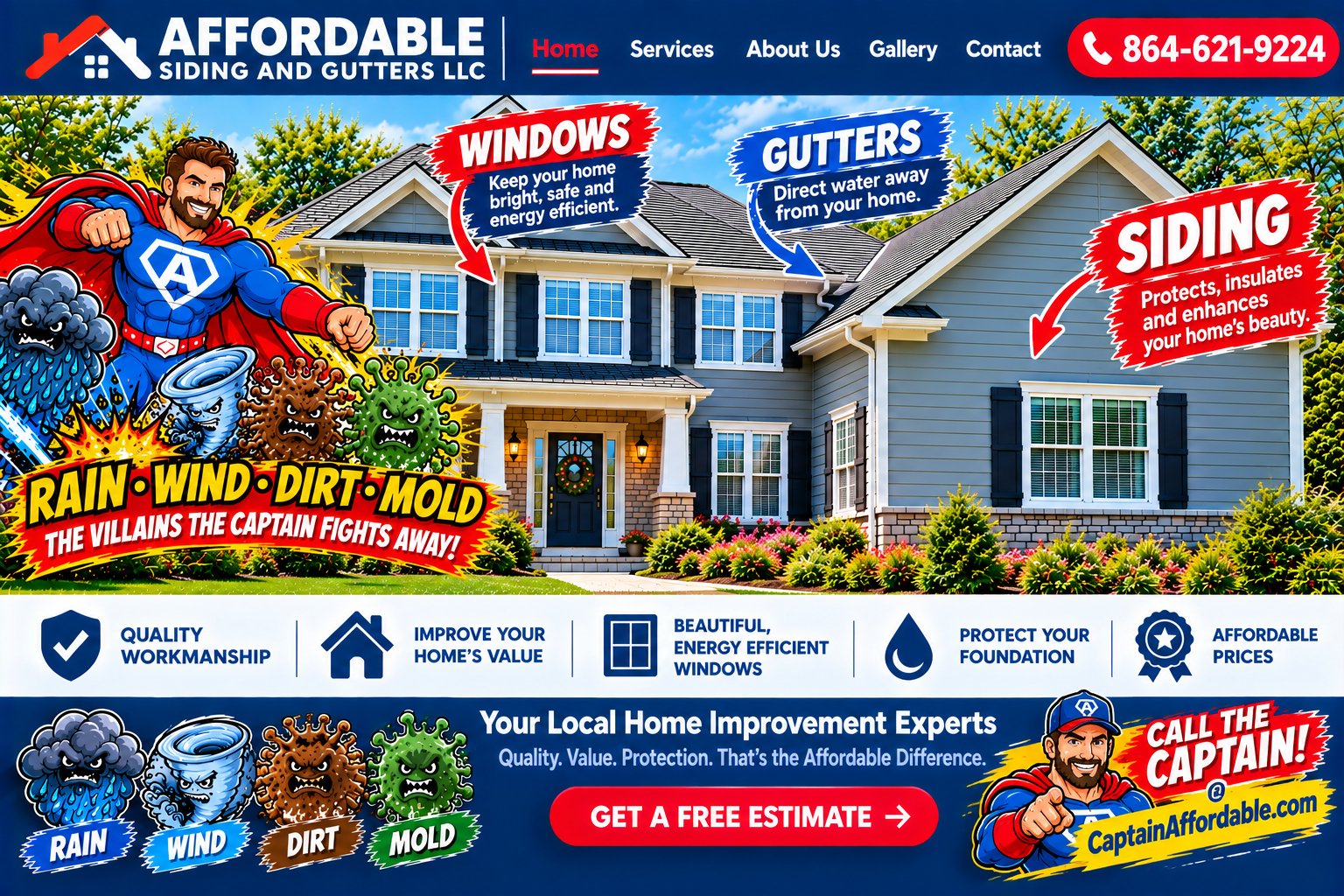 Captain Affordable flyer — siding, windows and gutters